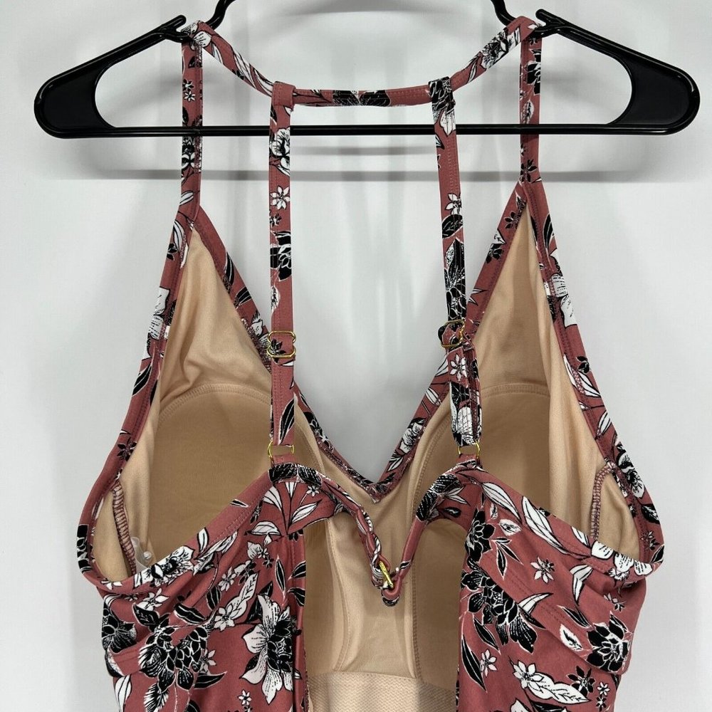 Kona Sol Swimsuit One Piece Pink Floral Print V Neck Side Cinch - Picture 8 of 12